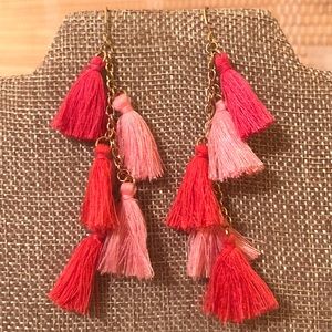 Salmon/fuchsia/light pink multi-tassel earrings